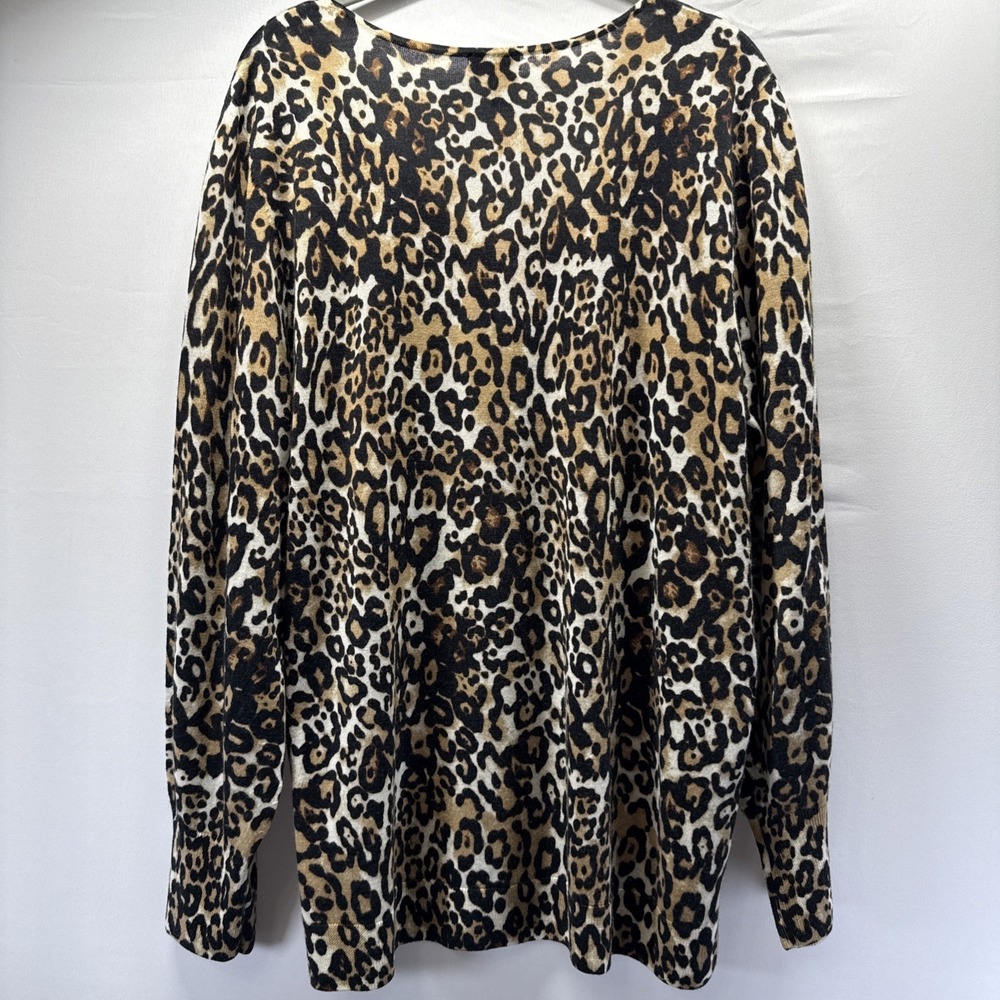 Talbots Women's Merino Wool Sweater Top Size 1X Black Brown Leopard Long Sleeves - Picture 7 of 9